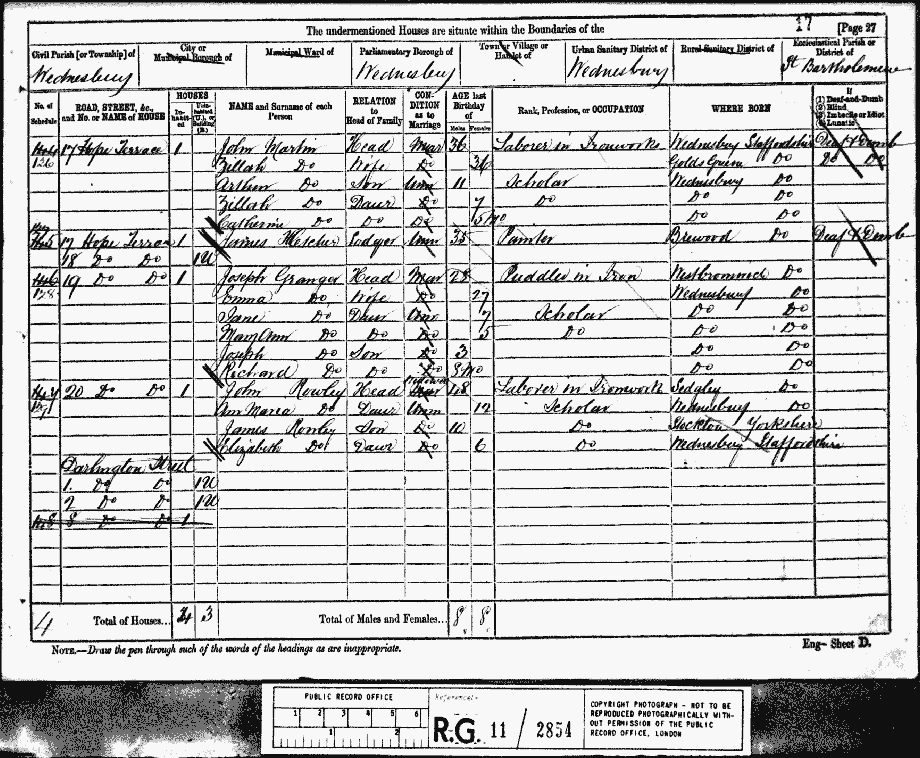The Census return for John Martin in 1881