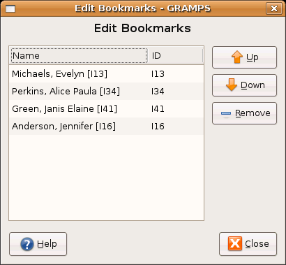 Shows Edit Bookmarks dialog.