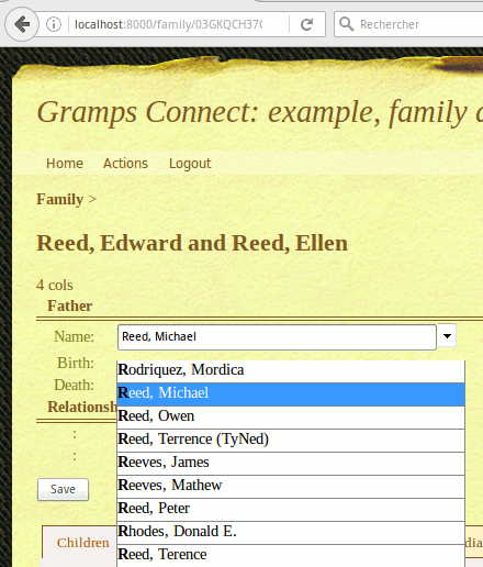 Search query and filter on gramps_connect